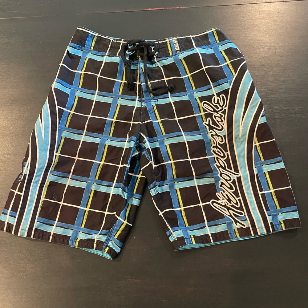 Aeropostale Men's Blue Plaid Swim Shorts Size 34